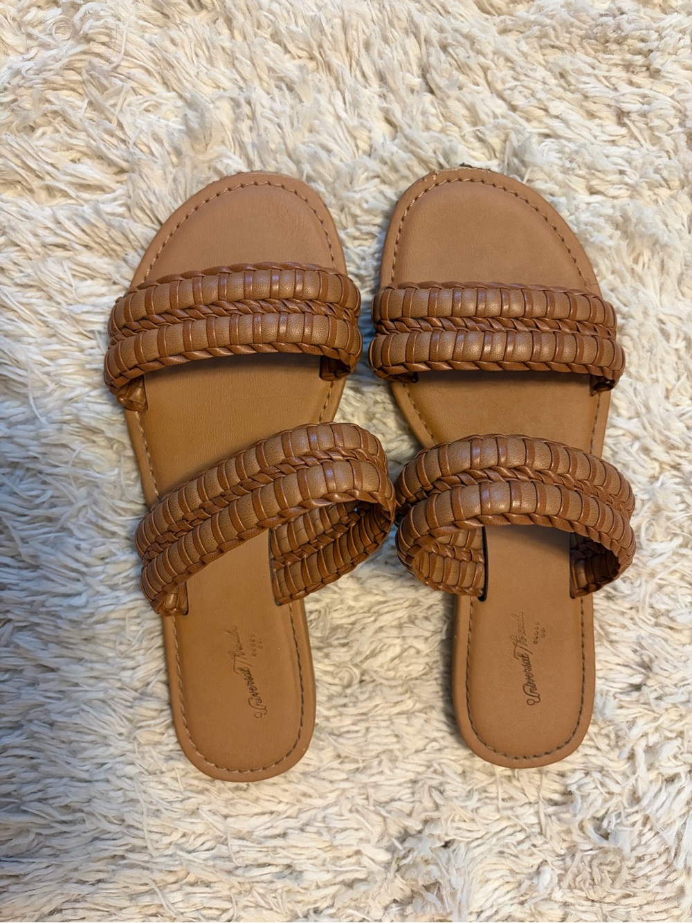 Universal Thread Brown Braided Double-Strap Slide Sandals